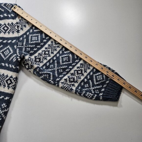 Over Pull Scandinavian Pattern Cardigan Womens L Blue White LS Cottage Lagenlook - Picture 5 of 14